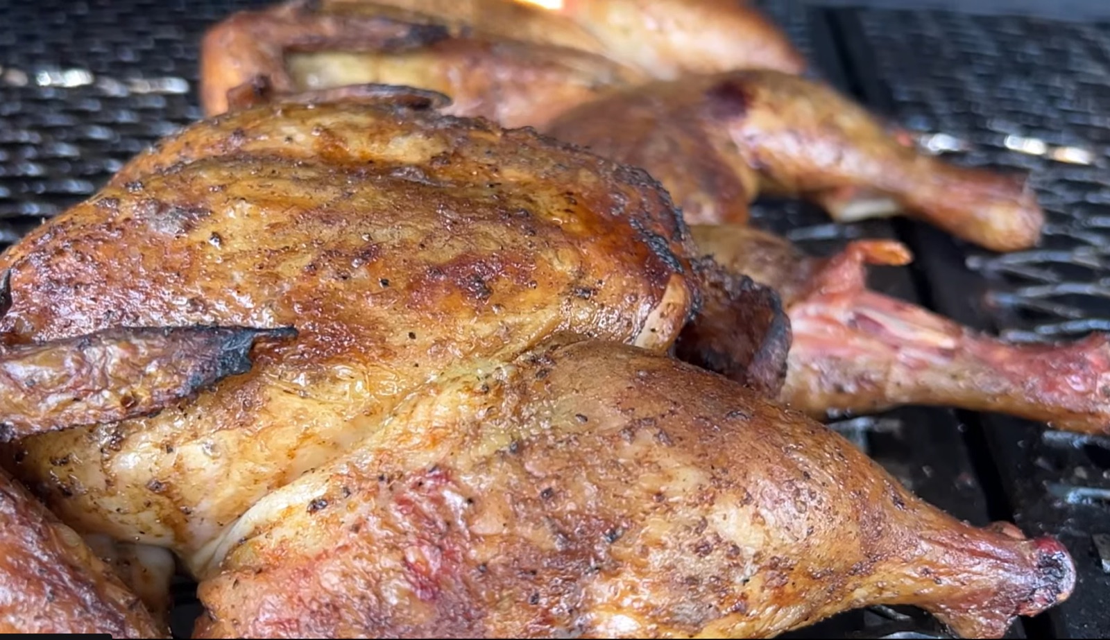 Spatchcocked smoked whole chickens